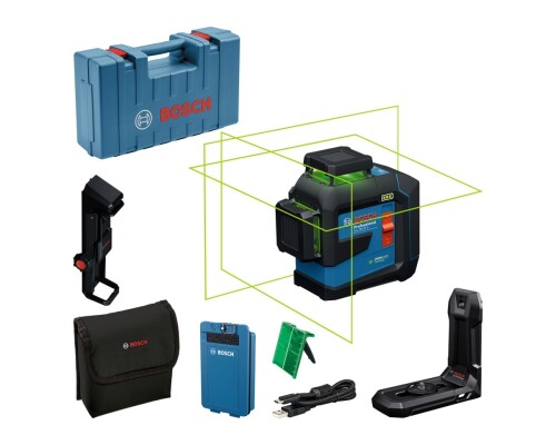 Stavební křížový zelený laser Bosch GLL 80-33 G+LB10+K20+BA3, kufr